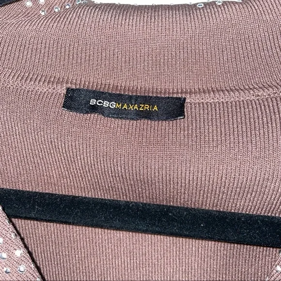 bcbgmaxzria sweater brown jacket woman studs fits small buttons up rhinestone - Picture 5 of 7